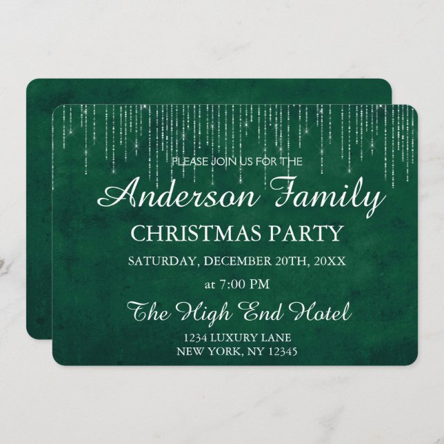 Green String Light Annual Christmas Party Invitation (Front/Back)