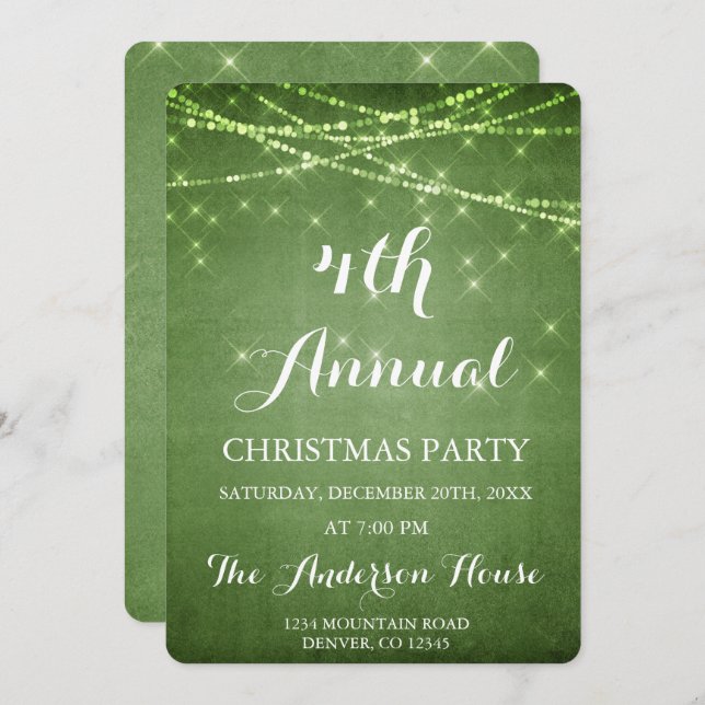 Green String Light Annual Christmas Party Invitation (Front/Back)