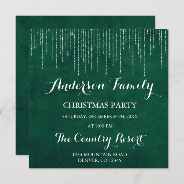 Green String Light Family Christmas Party Invitation (Front/Back)
