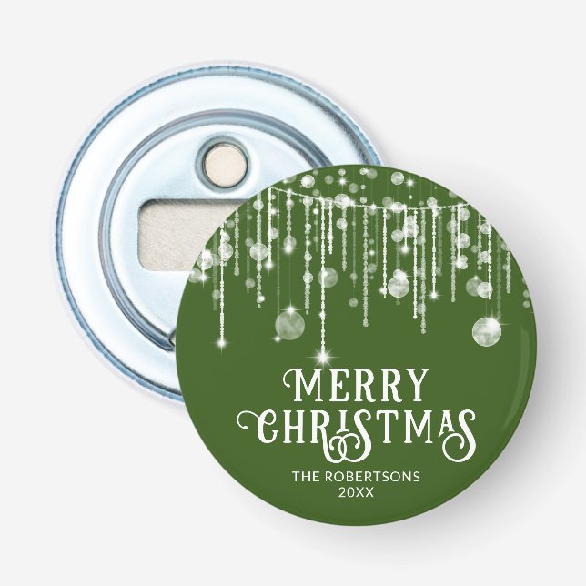 Green String Lights Christmas Party Bottle Opener (Front)