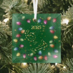 Green String of Christmas Lights Gold Star 6 7  Glass Tree Decoration