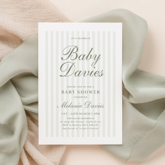 Green Stripe Baby Shower Gender Neutral Invitation