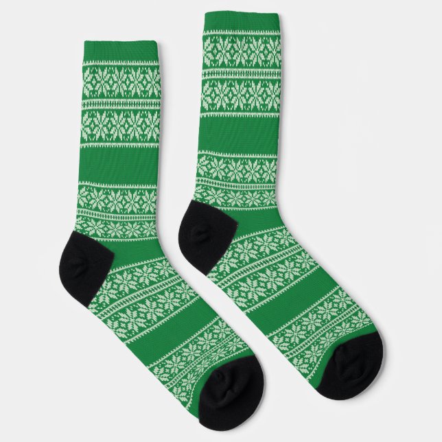 Green Stripe Christmas Flower Pattern Socks (Right)