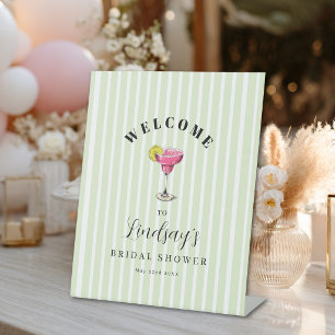 Green Stripe Cocktail Bridal Shower Party Pedestal Sign