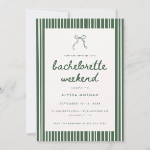 Green Stripe Coquette Bachelorette Weekend Details Invitation