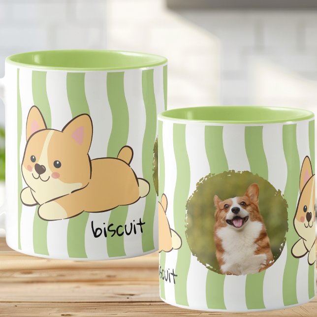 Green Stripe Corgi Photo Mug Design (Creator Uploaded)