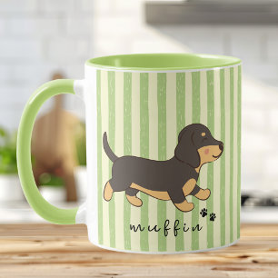 Green Stripe Dachshund Illustration Mug