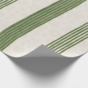 Green Stripe Delicate Snowflake Vintage Christmas  Wrapping Paper
