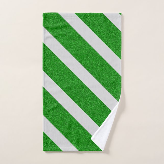 Green Stripe Glitter Hand Towel (Hand Towel)