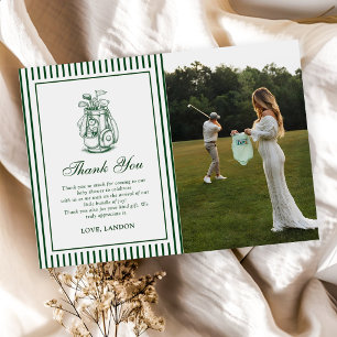 Green Stripe Golf Baby Shower Photo Thank You Card
