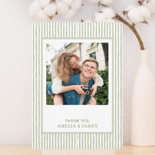 Green Stripe Modern Wedding Thank You Holiday Card