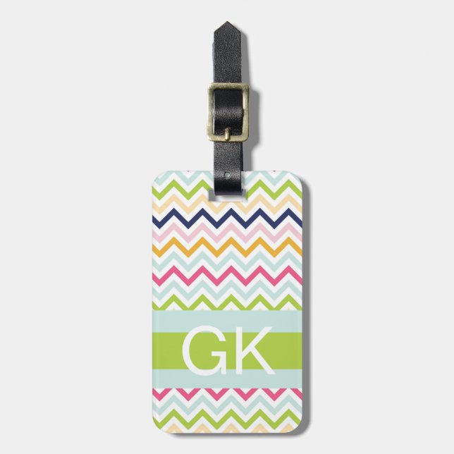 Green Stripe Monogram Luggage Tag (Front Vertical)