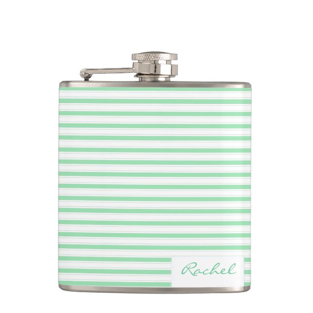 Green Stripe Pattern Hip Flask (Front)