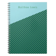 Green Stripe Patterned Customisable Name Notebook