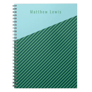 Green Stripe Patterned Customisable Name Notebook