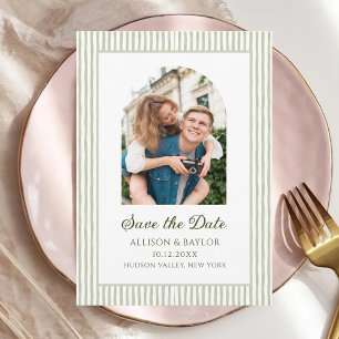 Green Stripe Watercolor Minimalist Wedding Save The Date
