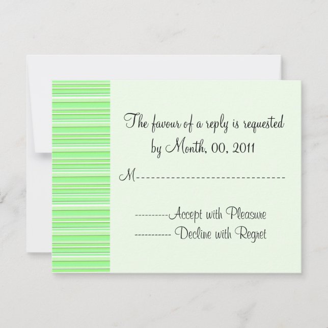 Green Stripe Wedding Reply RSVP Card (Front)