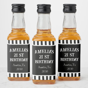 Green Striped 21st Birthday Liquor Bottle Label