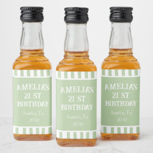 Green Striped 21st Birthday Liquor Bottle Label