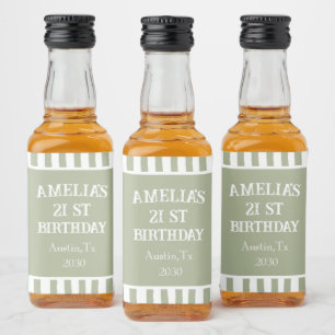 Green Striped 21st Birthday Liquor Bottle Label