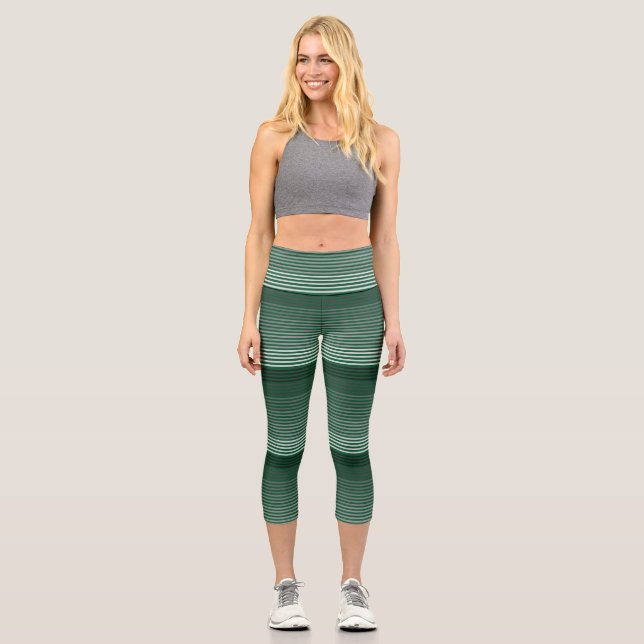 Green Striped Capri Leggings (Front)