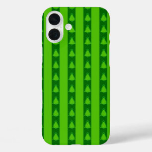 Green Striped Christmas Tree Pattern iPhone 16 Plus Case