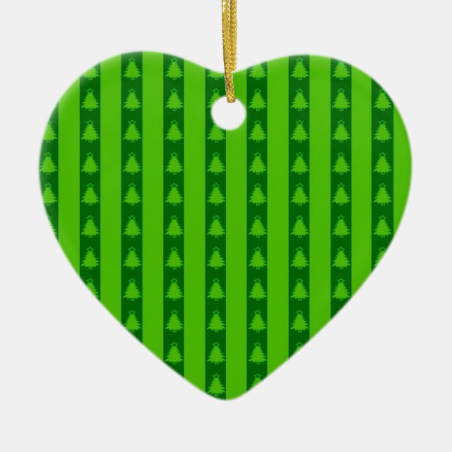 Green Striped Christmas Tree Pattern Ceramic Tree Decoration (Front)