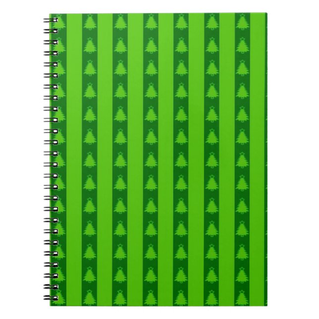 Green Striped Christmas Tree Pattern Notebook (Front)