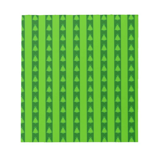 Green Striped Christmas Tree Pattern Notepad (Front)