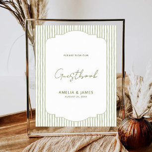 Green Striped Classic Wedding Guestbook Poster