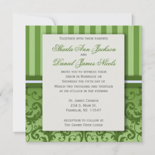 Green Striped Damask Wedding Invitation