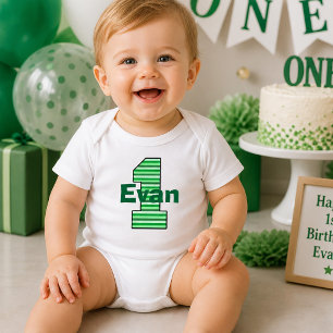 Green Striped First Birthday Boy Toddler T-Shirt