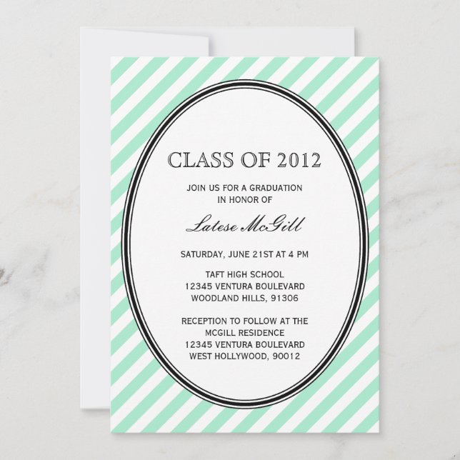 Green Striped Graduation Invitation (Front)