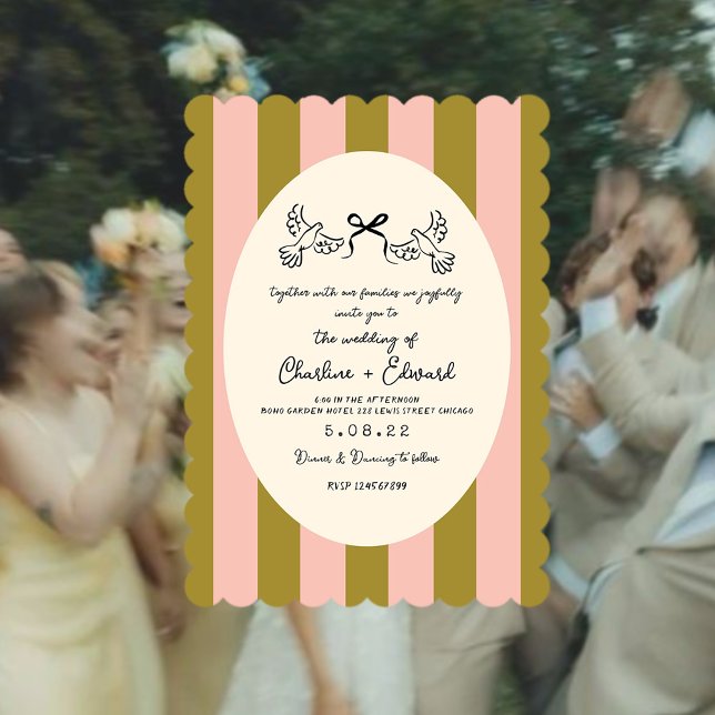 Green Striped Hand drawn Whimsical Wedding  Invitation (Creator Uploaded)