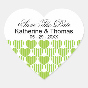 Green Striped Hearts Save The Date Stickers