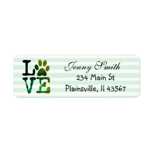 Green Striped Love Paw Print Return Address Labels