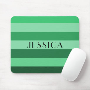 Green Striped Monochrome Pattern Name Print Mouse Pad