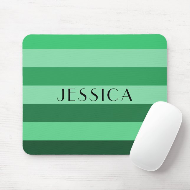 Green Striped Monochrome Pattern Name Print Mouse Pad (With Mouse)