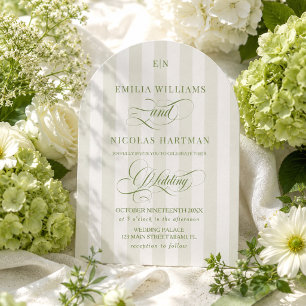 Green Striped Monogram Garden Wedding Invitation