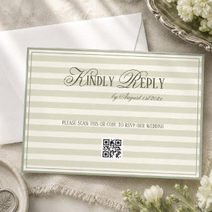 Green Striped Old Money Wedding QR code RSVP Card