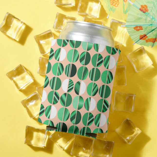 Green Striped Oval Halves  Can Cooler (In Situ Summer)