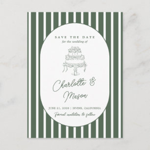 Green Striped Preppy Cabana Save the Date Postcard