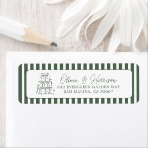 Green Striped Preppy Cabana Wedding Address Label