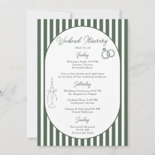 Green Striped Preppy Cabana Wedding Itinerary Card