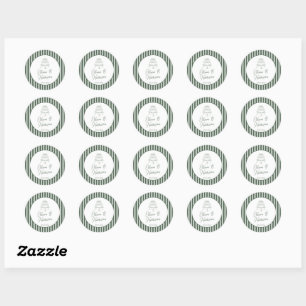 Green Striped Preppy Cabana Wedding Round Stickers