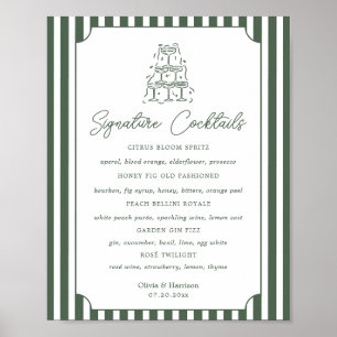 Green Striped Preppy Signature Cocktails Sign