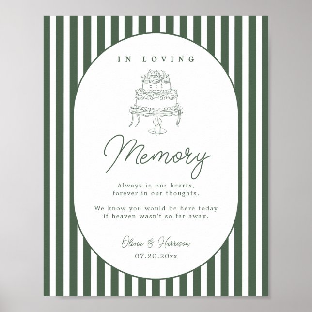 Green Striped Preppy Wedding Memorial Sign (Front)