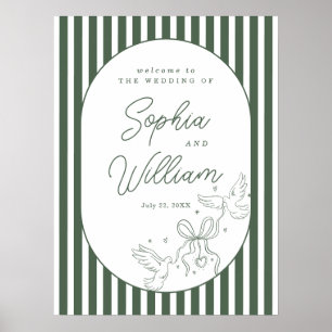 Green Striped Romantic Preppy Wedding Welcome Sign