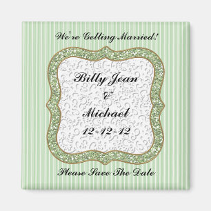 GREEN STRIPED SAVE THE DATE WEDDING MAGNET