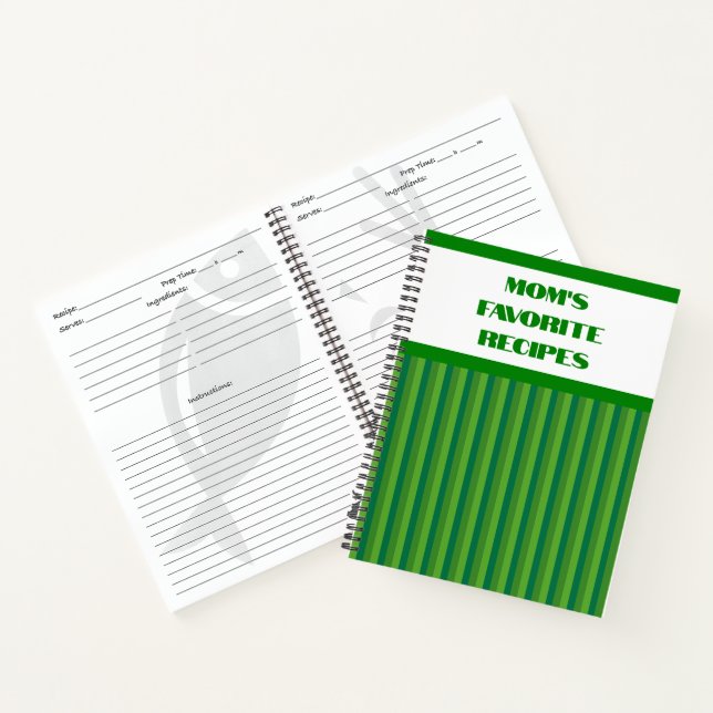 Green Striped Spiral Recipe Notebook (Inside)